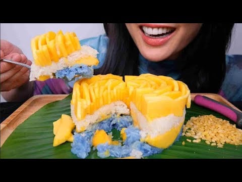 MANGO AND STICKY RICE THAI DESSERT (ASMR EATING SOUNDS) LIGHT WHISPERS | SAS-ASMR