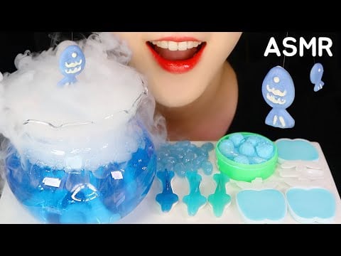 BLUE FOOD ASMR EDIBLE FISHING ROD, CANDY, POWDER GUM,GUMMY, DRY ICE ASMR 🎣