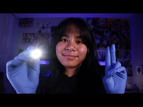 ASMR lowlight eye exam and cleaning (whispered)
