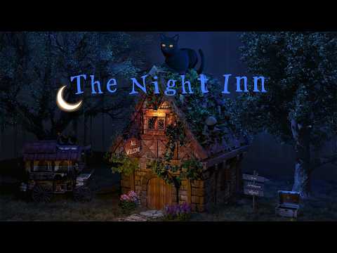 The Night Inn and Its Cat Guardian | leaves rustle, crinkle, soft crickets | ASMR Ambience | No AI