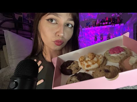 ASMR crumbl cookie review (mouth sounds, chewing, ratings)