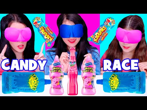 ASMR Pink, Blu, Red Food Candy Race Challenge