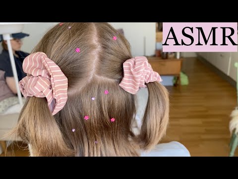 ASMR | Hair play with hair brushing, hair products, massage & funny hair "stickers" (no talking)