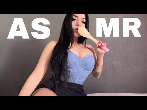 ASMR ✨  wooden spoon mouth sounds 💆🏻‍♀️ SONIDOS con CUCHARA de MADERA🪵 TAPPING.