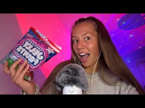 ASMR trying American jelly fruit candies!!