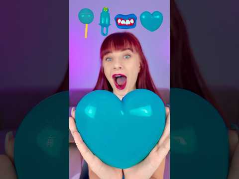 ASMR Giant Gummy Blue Heart, Lollipop🍭 #mukbang #gummy #shorts