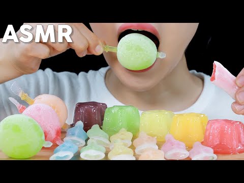 ASMR Frozen Wax Bottles and Jelly Eating Sounds | 얼린 닉클립, 틱톡젤리, 푸딩젤리 먹방 | MINEE EATS