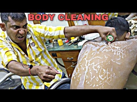 Amazing body scrub and dirt cleaning by Asim barber | legendary neck cracking Indian ASMR