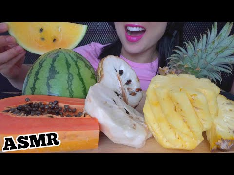 ASMR GIANT FRUIT PLATTER *YELLOW WATERMELON (CRUNCHY EATING SOUNDS) LIGHT WHISPERS | SAS-ASMR