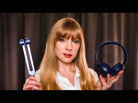 ASMR Eyes Closed Hearing Test Roleplay 🎧 Tuning Forks, Soft Spoken with Binaural Whispers, Sleep Aid
