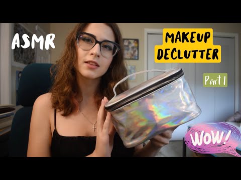 ASMR | 💄 Makeup Declutter Part 1 💄 | What’s in My Makeup Bag | Whispering, Makeup Sounds