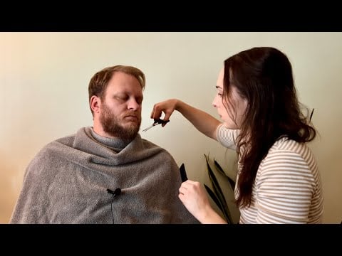 ASMR Relaxing Beard Grooming, Skin Care, and Facial Massage with Gua Sha ✨ Real Person ASMR