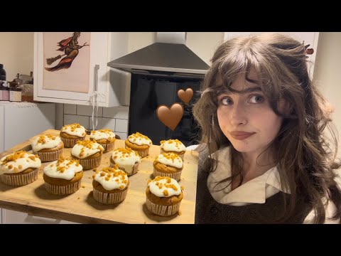 ASMR baking pumpkin spice cupcakes 🧁🍂 (close whispered voiceover)