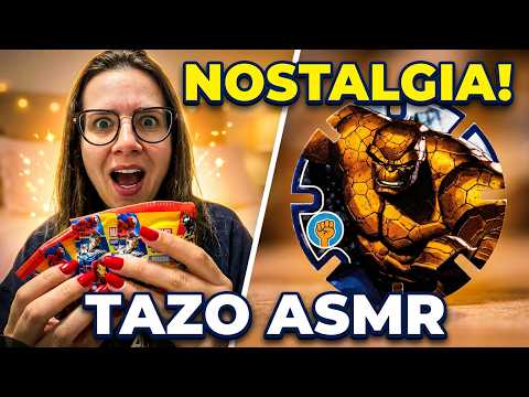 VOCÊ LEMBRA DISSO? 😱 Abrindo Tazos da Marvel com ASMR Nostálgico