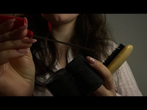 Lofi asmr🎀 hairplay before bed - in the dark 🌙 parting,brushing,spray,invisible clips - no talking 