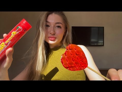 asmr lollipop ♥️licking and sucking a lollipop 🍭liquid sour caramel 🫗licking sour carame😛
