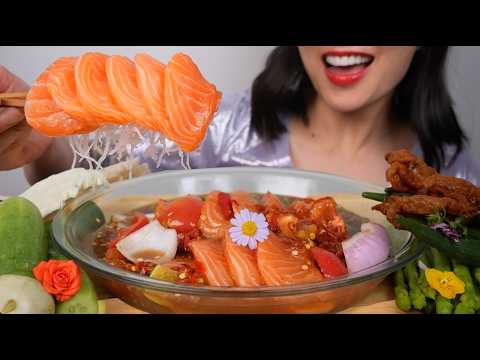 SPICY SALMON SALAD + VEGGIES (ASMR EATING SOUNDS) NO TALKING | SAS-ASMR