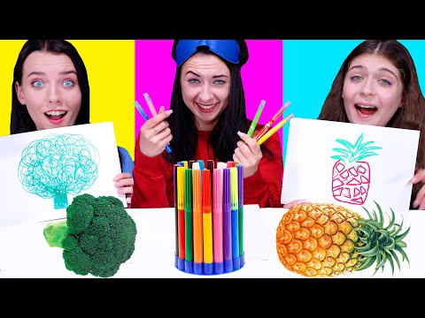 ASMR Draw and Eat Food Challenge By LiLiBu #2