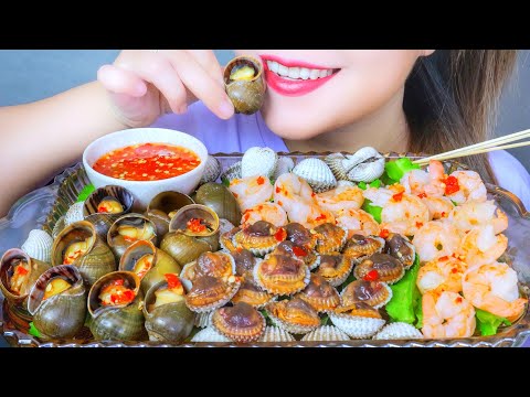 ASMR APPLES SNAIL X BLOOD COCKLE X SHRIMP X SPICY SAUCE , EATING SOUNDS | LINH-ASMR