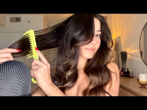 ASMR But I talk about my hair, hair products I use & brush it too 