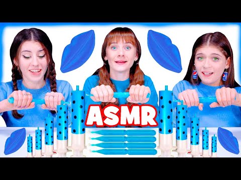 ASMR *BLUE FOOD* Jelly Shooter Race, Gummy Lips, Eating Sounds MUKBANG 먹방