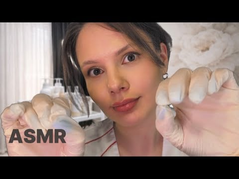 АСМР детальный осмотр лица и массаж в перчатках 🔎✨ (близкий шепот) 