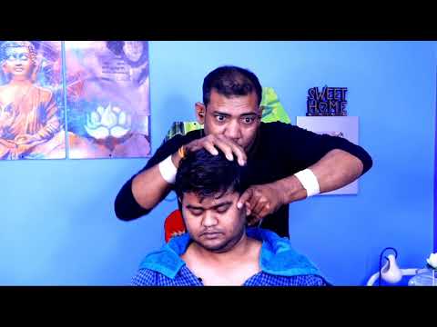 Asim Barber ASMR head body massage with fire | complete video with neck-spine crack
