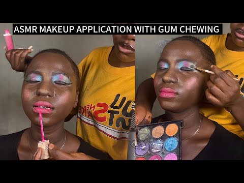 ASMR MAKE UP APPLICATION ON MY SISTER WITH GUM CHEWING FOR THOSE WHO NEED TO SLEEP