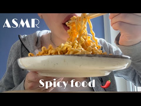 ASMR | SPICY RAMEN CARBONARA 🌶️ | mouth sounds 