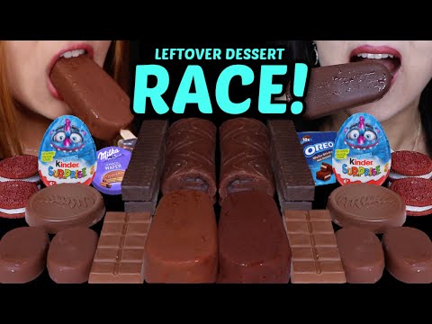 ASMR LEFTOVER DESSERT RACE! TICO ICE CREAM, PURPLE UBE MELONA, PINK ...