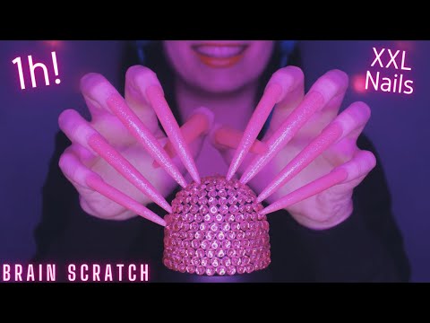 Asmr Mic Scratching - Brain Scratching with Rhinestones on Mic & Long Nails No Talking for Sleep 1H