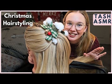 ASMR Christmas Hairstyling, Brushing, Clipping