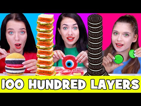 ASMR One, Three and One Hundred Layers Food Challenge | Best Compilation