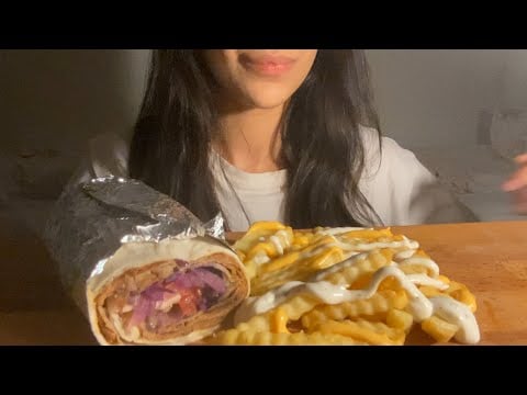 Beef Döner Kebab Wrap + Cheesy Fries Mukbang ASMR | no talking