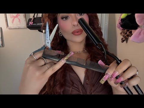 ASMR Hair Salon Roleplay ✂️ Butterfly Haircut & Wavy Curls 🪮✨ (Clicky Nails)