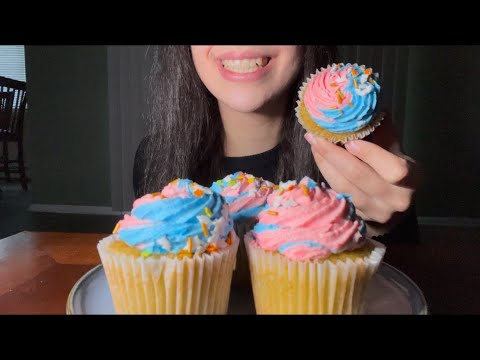 FILLED UNICORN CONFETTI CUPCAKES ASMR EATING *OPEN MOUTH CHEWING* 