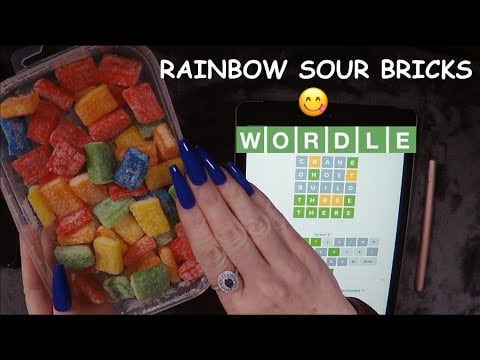 ASMR Gummy Rainbow Sour Bricks & WORDLE On iPad | Whispered Gameplay & Tapping