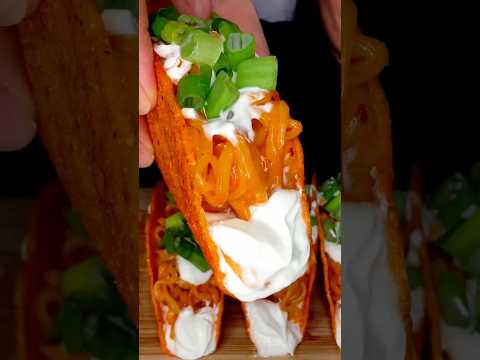 CREAMY BULDAK RAMEN TACOS #asmr #tacos #buldak #food #eating