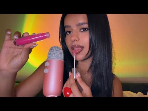 ASMR sticky lipgloss application & gum chewing (mouth sounds, tapping & more)
