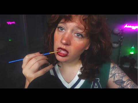 ASMR spit painting your face with props and fingers ( no talking, intense mouth sounds)