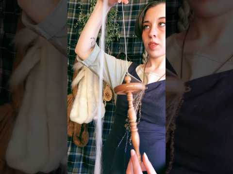 Medieval spinster ASMR wool and drop spindle yarn making 🧶 🐈 🌺