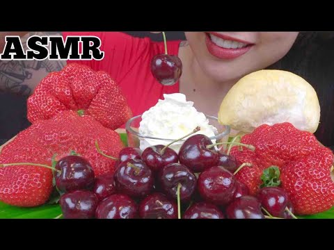 ASMR GIANT STRAWBERRY + CHERRIES + DURIAN (EATING SOUNDS) NO TALKING | SAS-ASMR