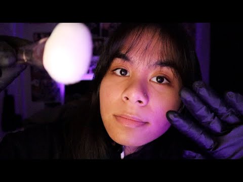 ASMR face attention & stress relief (latex gloves, tweezers, brushing, close whispers)