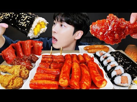 ASMR MUKBANG | 직접 만든 떡볶이 양념치킨 김밥 먹방 & 레시피 FRIED CHICKEN AND Tteokbokki EATING