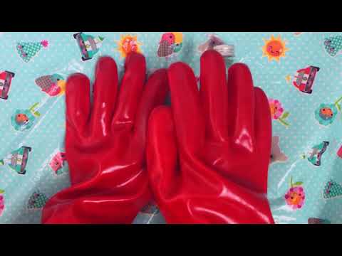 RUBBER  GLOVES 💋 The HOT RED 💋 Hands in gloves with oil [[ASMR]]