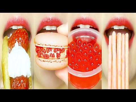 ASMR PINK & RED STRAWBERRY DESSERTS Mukbang🍓 CU Convenience Store Food (Real Eating Sounds)