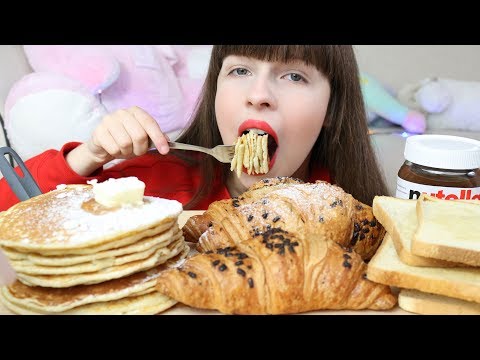 PANCAKES, NUTELLA CROISSANTS & TOASTS | FULL FACE MUKBANG 먹방