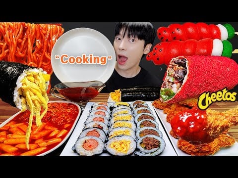 ASMR MUKBANG | 요리 모음 8# 치토스 가래떡 핫도그 치킨 불닭 김치 짜파게티 레시피  FRIED CHICKEN AND BEST COOKING