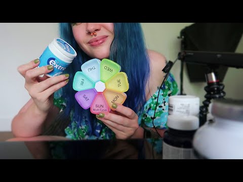 ASMR Organizing My Supplements Into Pill Box, Chewing Gum, Word Repeating