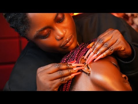 ASMR ✨Soft whisper Gum, Vitamin E oil, scalp blowing, hair crust picking, scalp scratching on BRAIDS